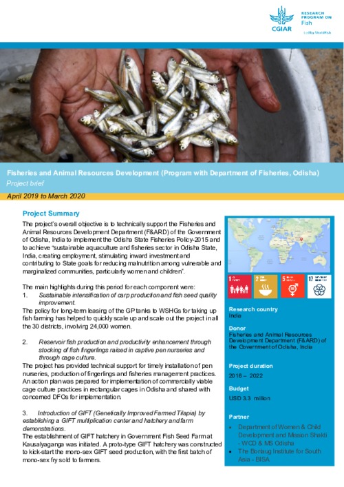 Fisheries and Animal Resources Development (Program with Department of  Fisheries, Odisha): Project brief April 2019 to March 2020